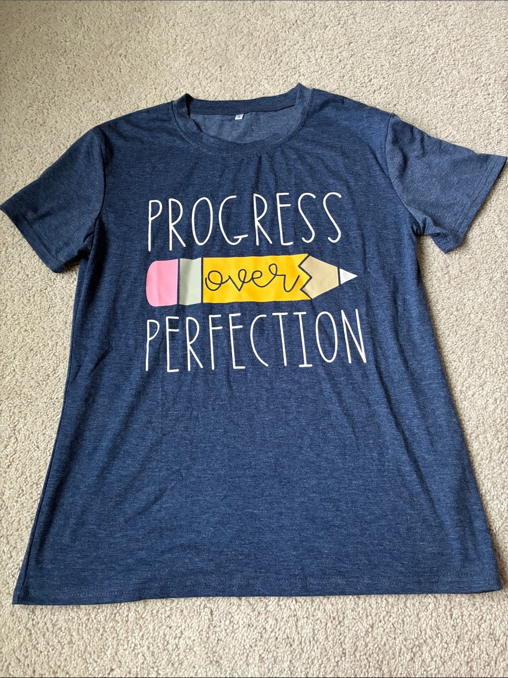 NWOT Supersoft Navy 'Progress Over Perfection' Graphic Tee size S
